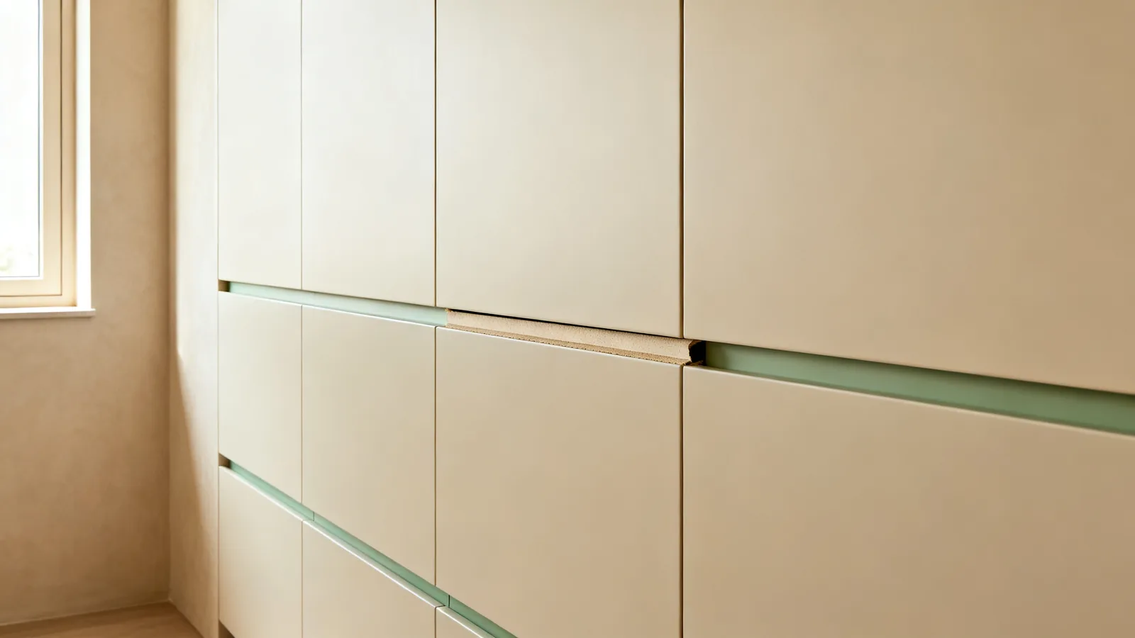 Módulos estándar con remate y hueco visible junto a la pared