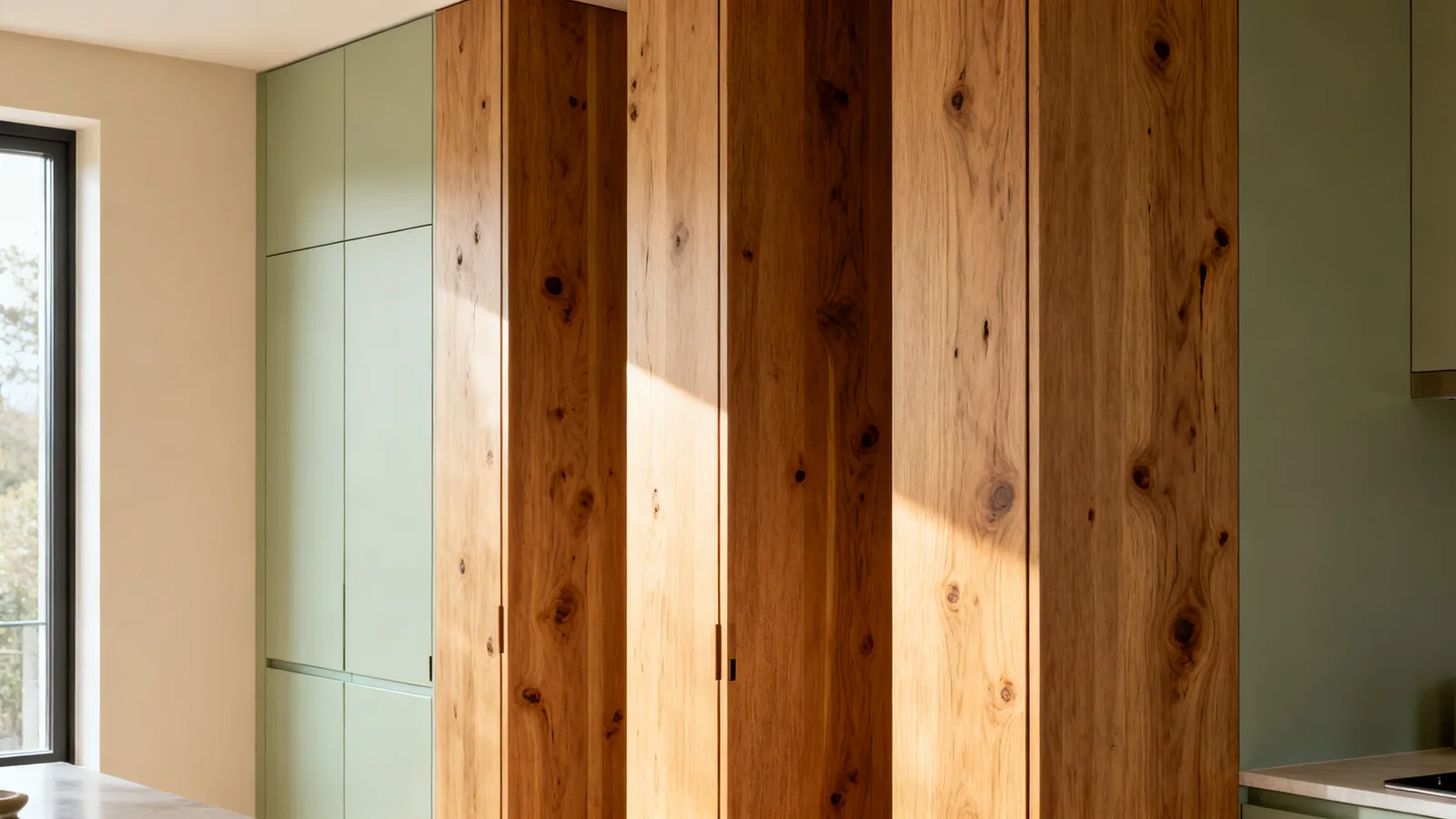 Columnas de cocina en chapa de roble natural con nudos